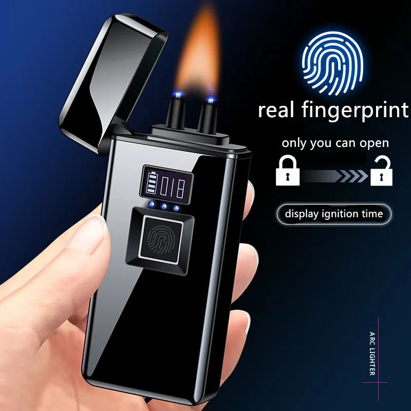 

2020 Real Fingerprint Recognition Electronic Usb Recharge Sense Touch Electric Arc Display Power Lighter For Father's Day