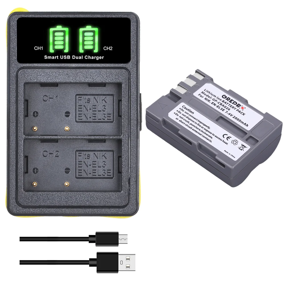 Аккумулятор и зарядное устройство EN-EL3e 2000 мАч со встроенным USB Type-c для Nikon EN EL3e D80