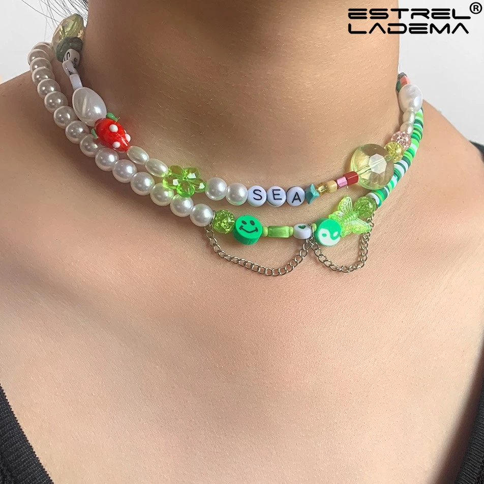 Handmade Clay Smiley Face Pearl Beads Necklace For Women Bohemia Asymmetric Butterfly Flower Beaded Chain Necklaces Jewelry Gift
Handmade Clay Smiley Face Pearl Beads Necklace For Women Bohemia Asymmetric Butterfly Flower Beaded Chain Necklaces Jewelry Gift