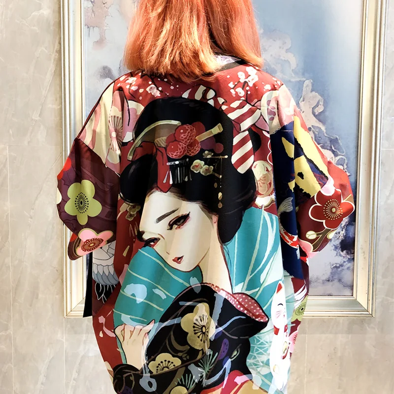 Традиционное японское кимоно сетчатая ткань Китайское платье Ципао кардиган для