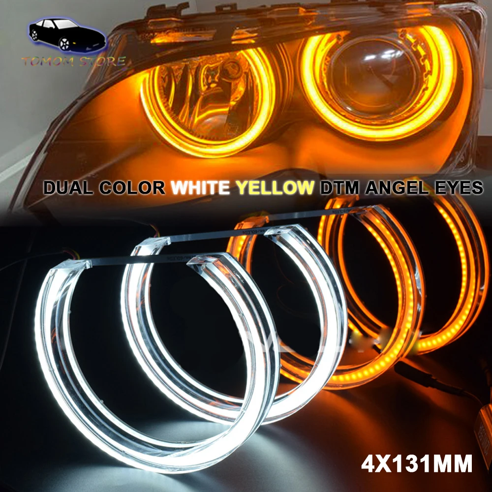 

4x131MM Dual Color White Yellow LED DTM Halo Ring Kits for BMW E36 E38 E39 E46 M3 HID Headlight Angel Eyes DRL Turn Signal Light
