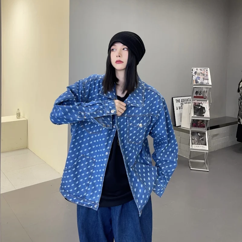 Женская свободная джинсовая куртка, Повседневная однобортная куртка с длинным рукавом, верхняя одежда на осень и зиму 2021 
Женская свободная джинсовая куртка, Повседневная однобортная куртка с длинным рукавом, верхняя одежда на осень и зиму 2021