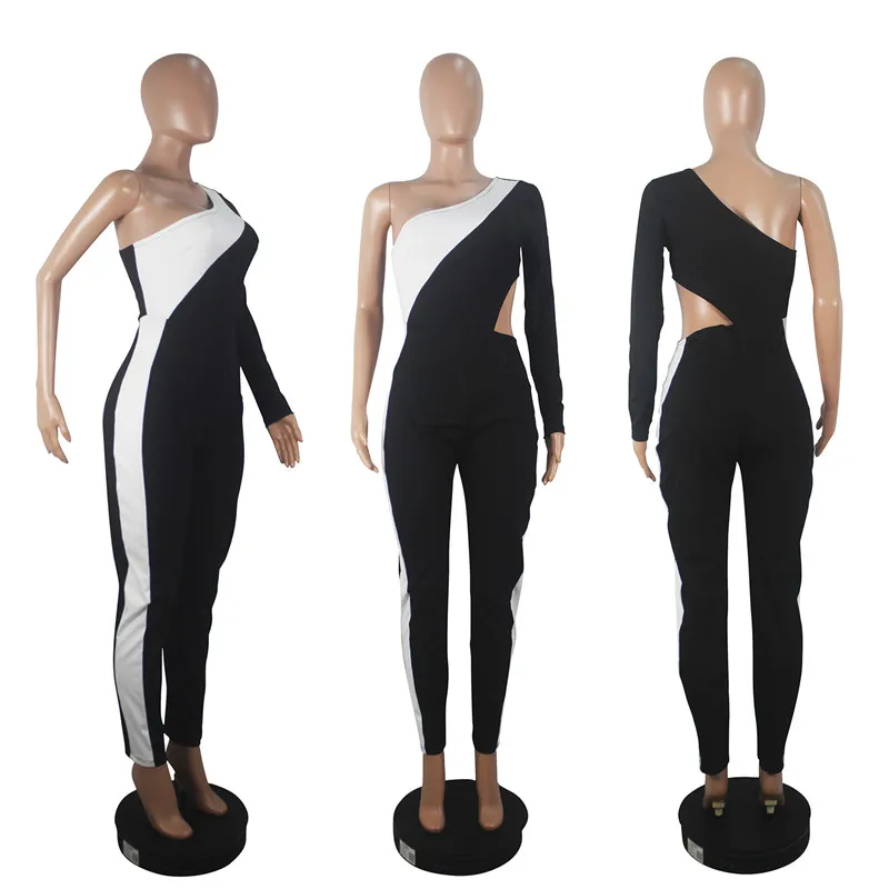Sexy One Shoulder Hollow Out Skinny Overalls for Women Contrast Color Patchwork Bodycon Night Club Party Jumpsuit Womens Romper
Sexy One Shoulder Hollow Out Skinny Overalls for Women Contrast Color Patchwork Bodycon Night Club Party Jumpsuit Womens Romper