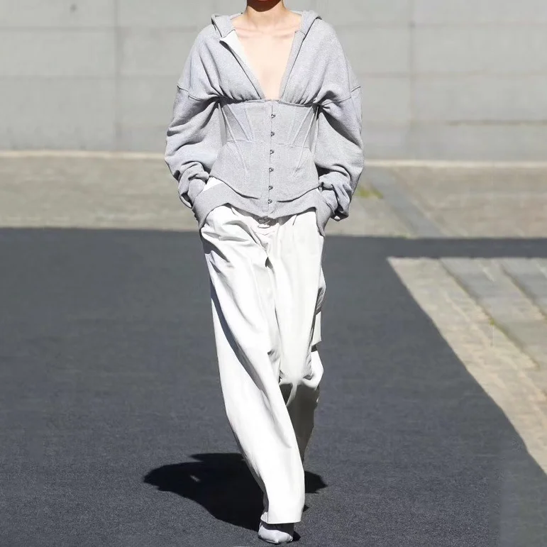 2021 Spring New Hooded Casual Sexy Sports Wind Waist Grey Sweatshirts Women Hoodie
2021 Spring New Hooded Casual Sexy Sports Wind Waist Grey Sweatshirts Women Hoodie