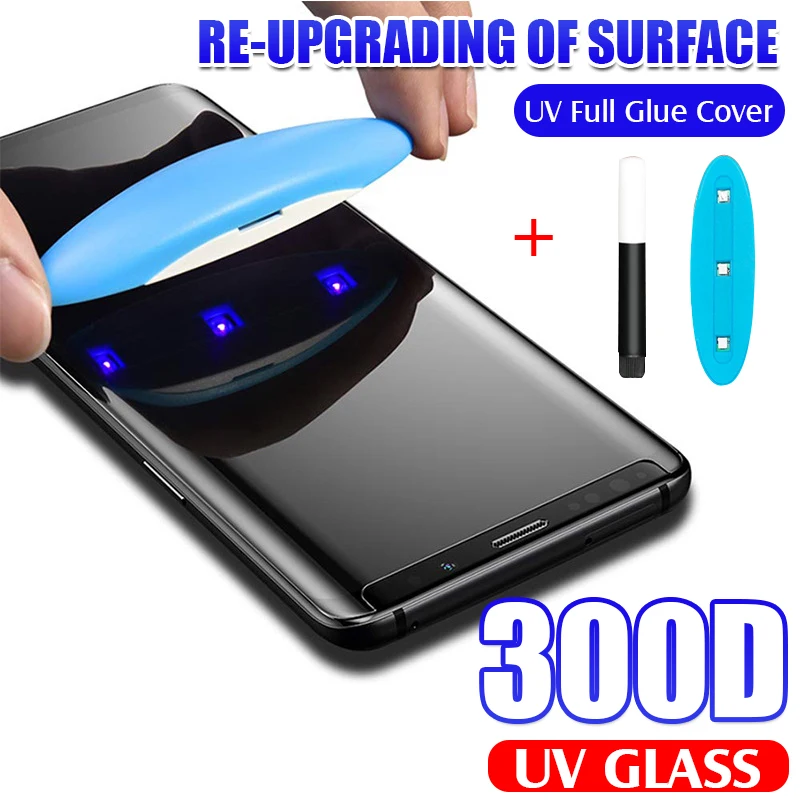 Ультрафиолет закаленное стекло для samsung Galaxy S10 S9 S8 Note 10 Plus 9 8 100D полная Жидкостная