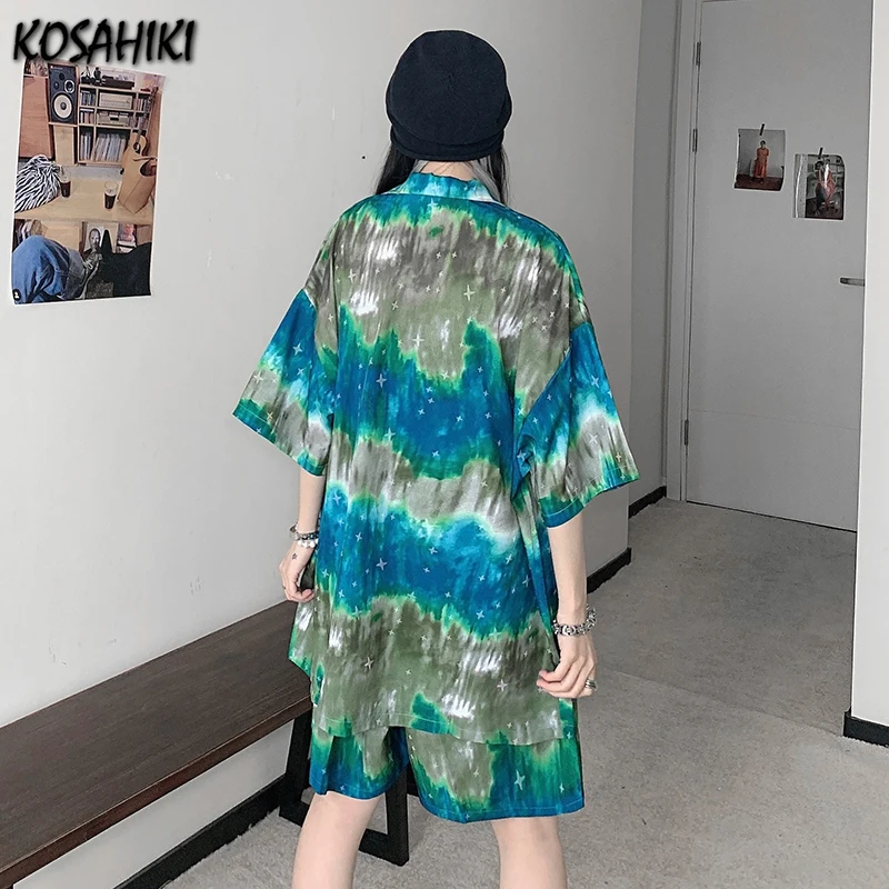 KOSAHIKI2 Pieces Sets Women Tie Dye Suit Short Sleeve Blouse Shirt + Wide-leg Shorts Female Japanese Harajuku Outfits Streetwear
KOSAHIKI2 Pieces Sets Women Tie Dye Suit Short Sleeve Blouse Shirt + Wide-leg Shorts Female Japanese Harajuku Outfits Streetwear