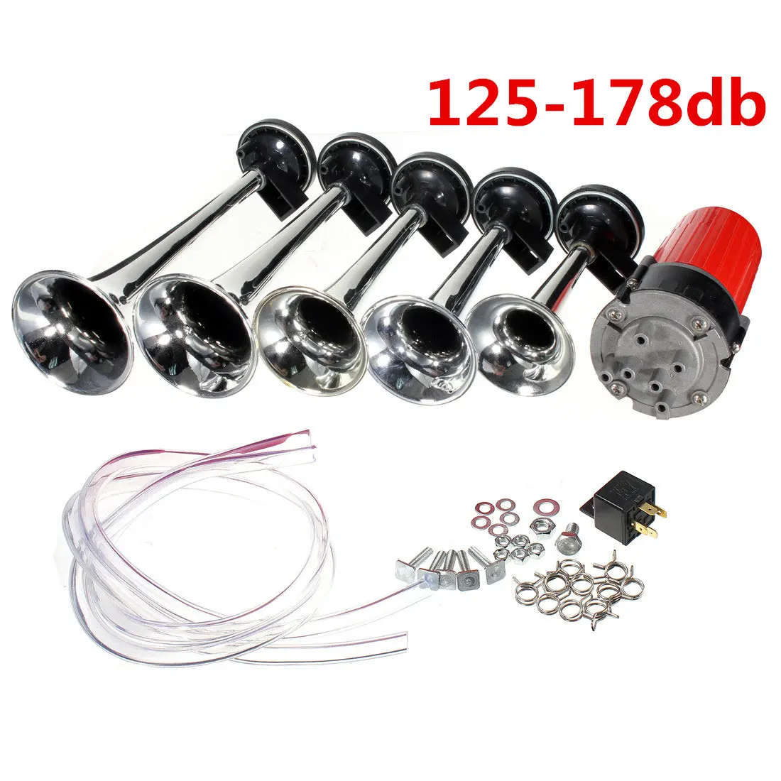 12V 125dB 5 Trumpet Musical Dixie Dukes Of Hazzard Electronic Chrome Super Loud Air Horn Car Truck Boat Busses Air Compressor
12V 125dB 5 Trumpet Musical Dixie Dukes Of Hazzard Electronic Chrome Super Loud Air Horn Car Truck Boat Busses Air Compressor