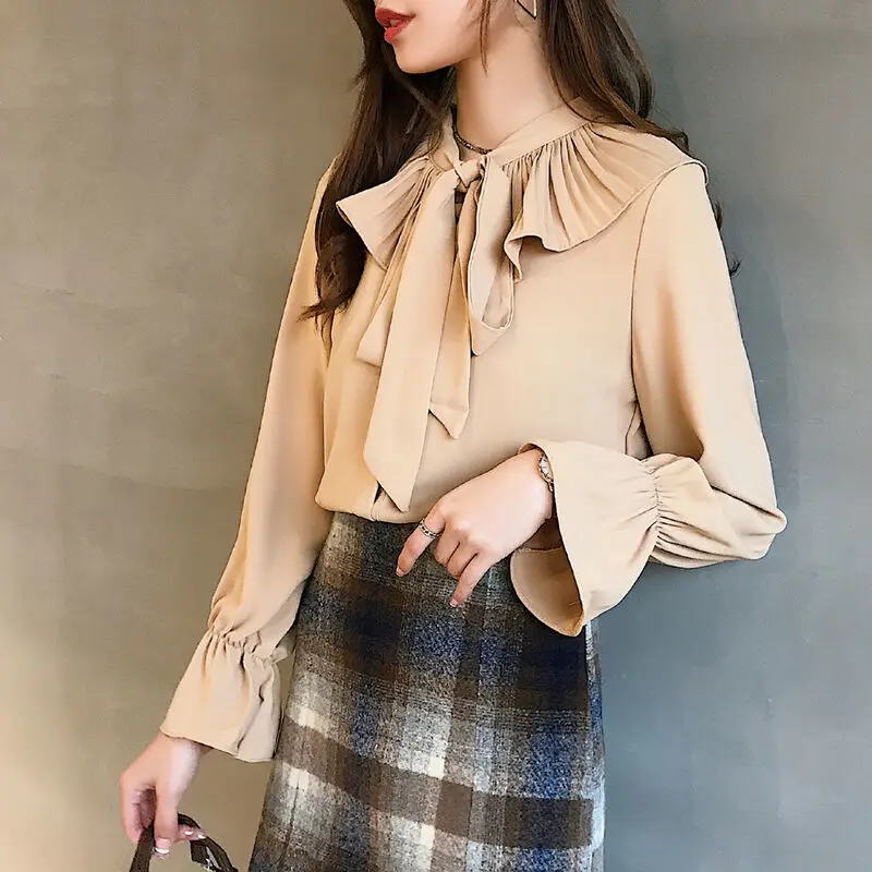 Women 2021 Spring Autumn Fashion Solid Color Chiffon Shirts Female New Bow Slim Blouses Ladies New Long-sleeved Shirts V841
Women 2021 Spring Autumn Fashion Solid Color Chiffon Shirts Female New Bow Slim Blouses Ladies New Long-sleeved Shirts V841