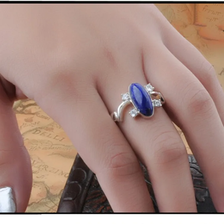 

Real Pure 925 Sterling Silver Rings for Women Natural Lapis Stone Vampire Diary Elena Ring Fine Jewelry Best Gift 5-9 Number