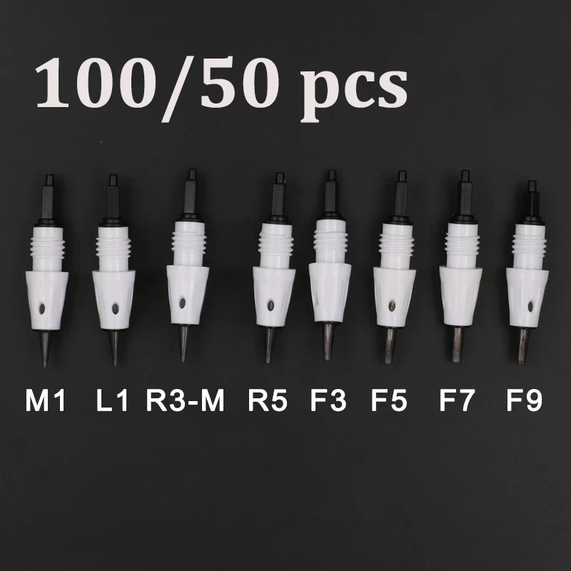 50/100pcs Microblading Tattoo Needle Cartridges M1 L1 R3 R5 F5 F7 Needles Used for Artmex V8 V6 V3 PMU Permanent Makeup Machine
50/100pcs Microblading Tattoo Needle Cartridges M1 L1 R3 R5 F5 F7 Needles Used for Artmex V8 V6 V3 PMU Permanent Makeup Machine