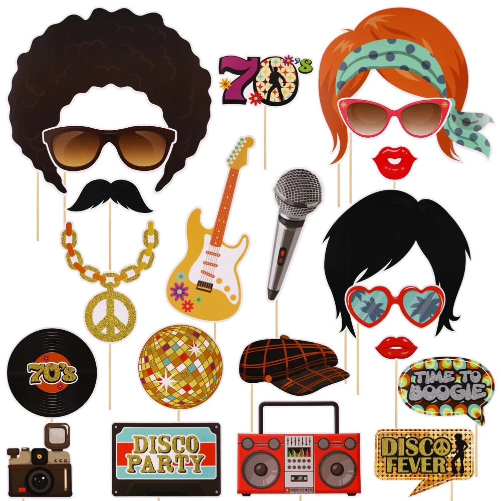 Amosfun 21pcs 1970s Photo Booth Props 70's Disco Throwback Party Theme Photo Booth Props with Wooden Sticks Party Supplies for B
Amosfun 21pcs 1970s Photo Booth Props 70's Disco Throwback Party Theme Photo Booth Props with Wooden Sticks Party Supplies for B