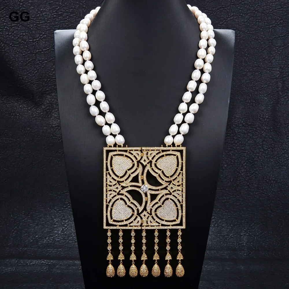 Эксклюзивное ожерелье GG Jewelry 22 дюйма 2 нити Большая квадратная Подвеска из