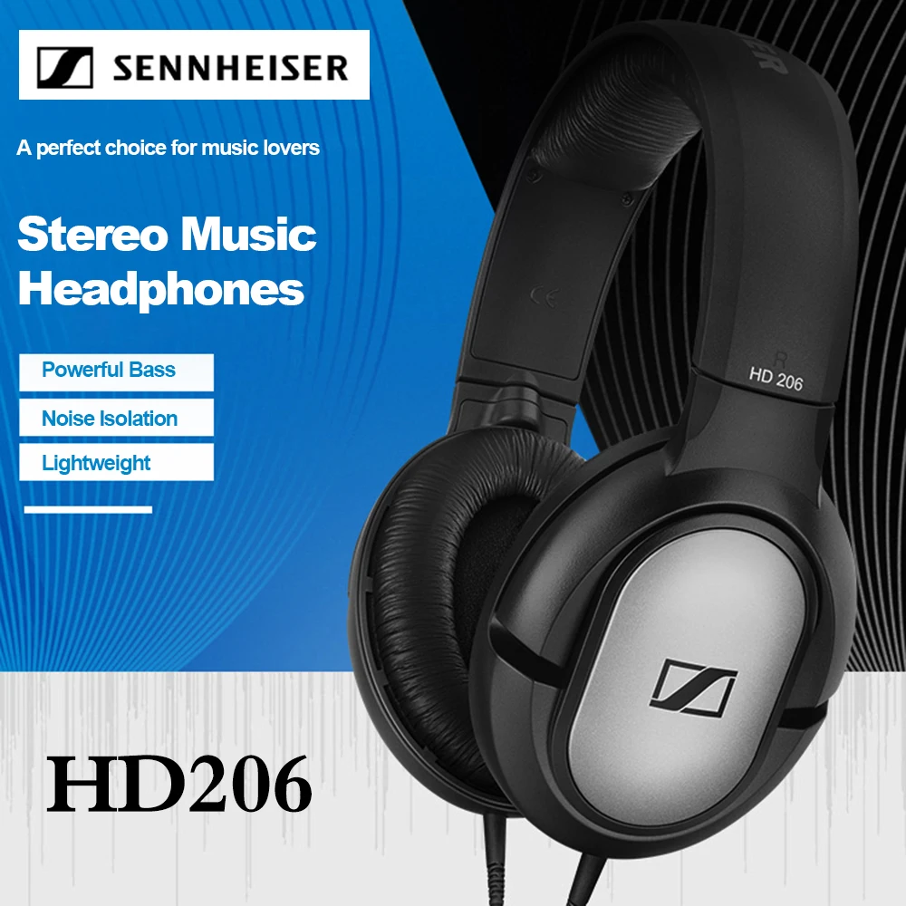 

Проводные наушники Sennheiser HD206 с шумоизоляцией, 3,5 мм, спортивные стереонаушники с глубокими басами для iPhone, Android