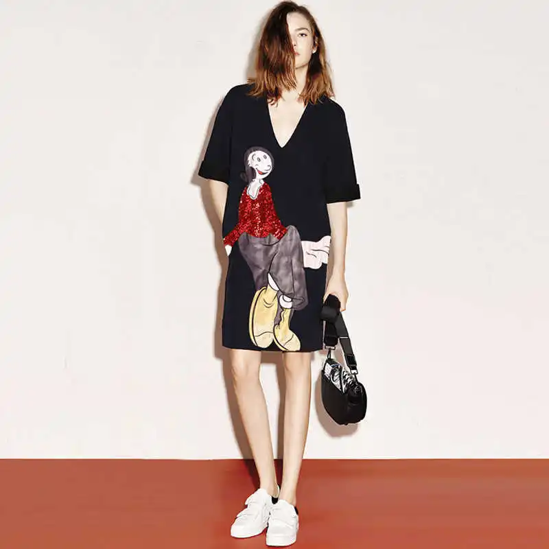 European&American emrboidery sequins Loose V neck dress summer short sleeve cartoon pattern Shirt Dress D090
European&American emrboidery sequins Loose V neck dress summer short sleeve cartoon pattern Shirt Dress D090