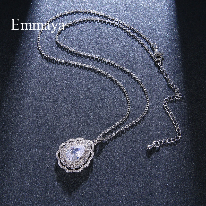 Emmaya Charming Flower WIth Waterdrop Shape Design Silver Plated Gorgeous Cubic Zircon Necklace For Female Dinner Decoration | Украшения и