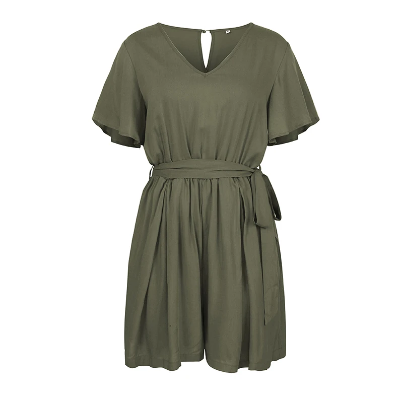 Summer Women Elastic Waist Short Sleeve Playsuits Temperament V-neck Solid Loose Jumpsuit Casual Female Street Playsuits
Summer Women Elastic Waist Short Sleeve Playsuits Temperament V-neck Solid Loose Jumpsuit Casual Female Street Playsuits