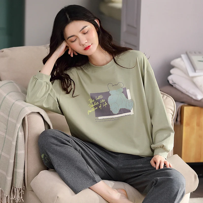 New spring and autumn 100% cotton ladies long sleeve pajamas suit loose home service cute pijamas
New spring and autumn 100% cotton ladies long sleeve pajamas suit loose home service cute pijamas