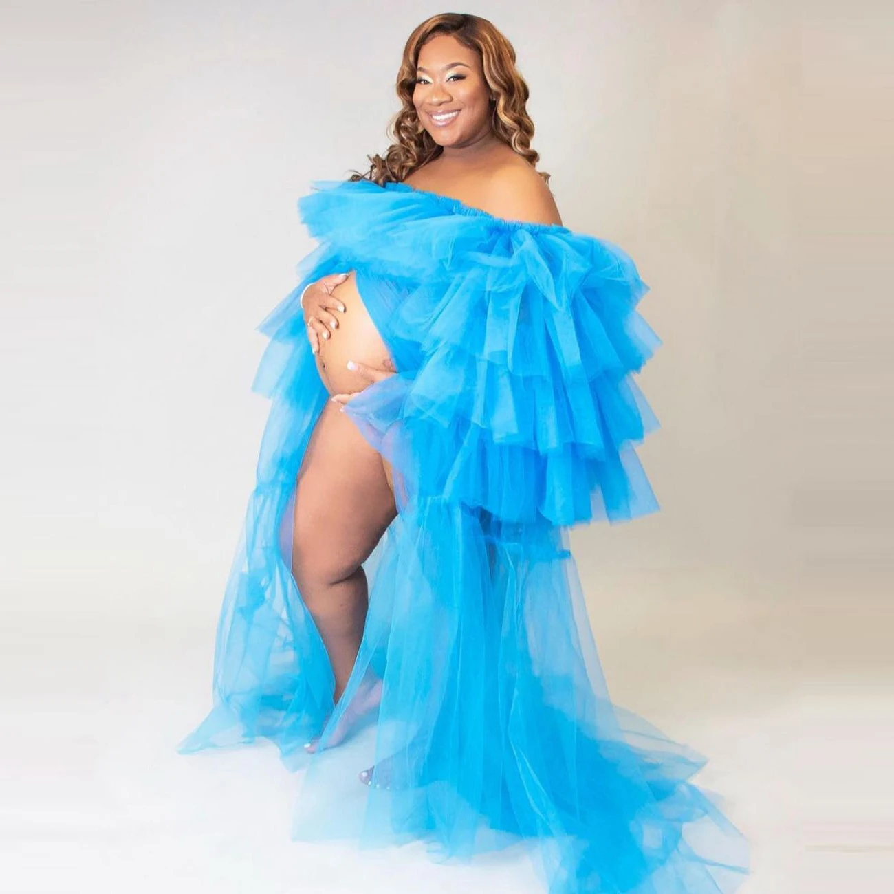 Charming Light Sky Blue Tulle Maternity Dresses Slash Neck Puffy Sleeves Front Open Custom Made Long Women Pregnancy Dress
Charming Light Sky Blue Tulle Maternity Dresses Slash Neck Puffy Sleeves Front Open Custom Made Long Women Pregnancy Dress