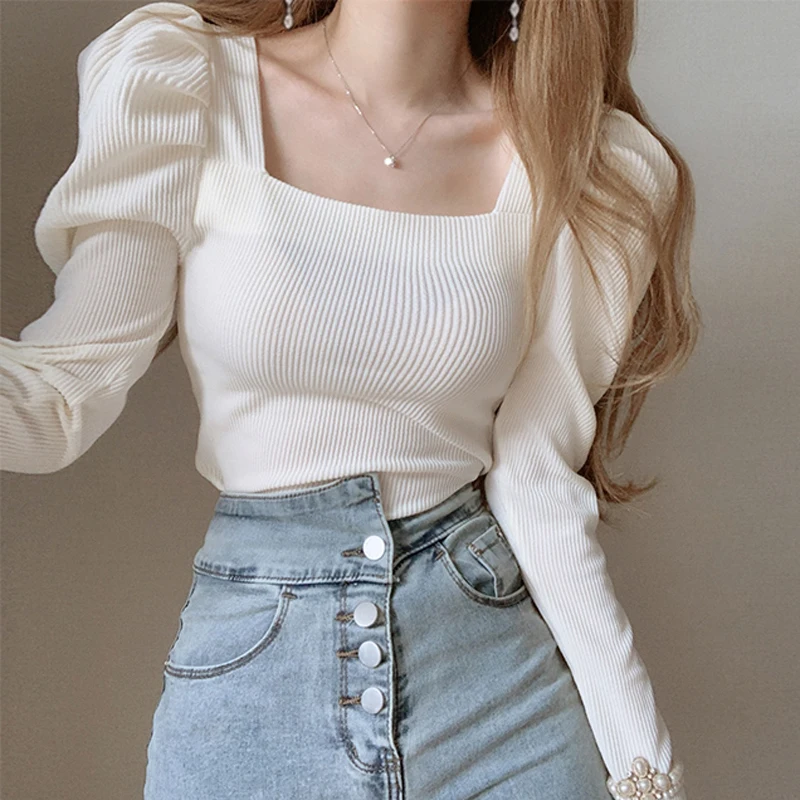 Autumn And Winter 2021 New Fashion Versatile Short Coat Square Neck Simple And Generous Bubble Sleeve Rib T-Shirt Bottom Shirt
Autumn And Winter 2021 New Fashion Versatile Short Coat Square Neck Simple And Generous Bubble Sleeve Rib T-Shirt Bottom Shirt
