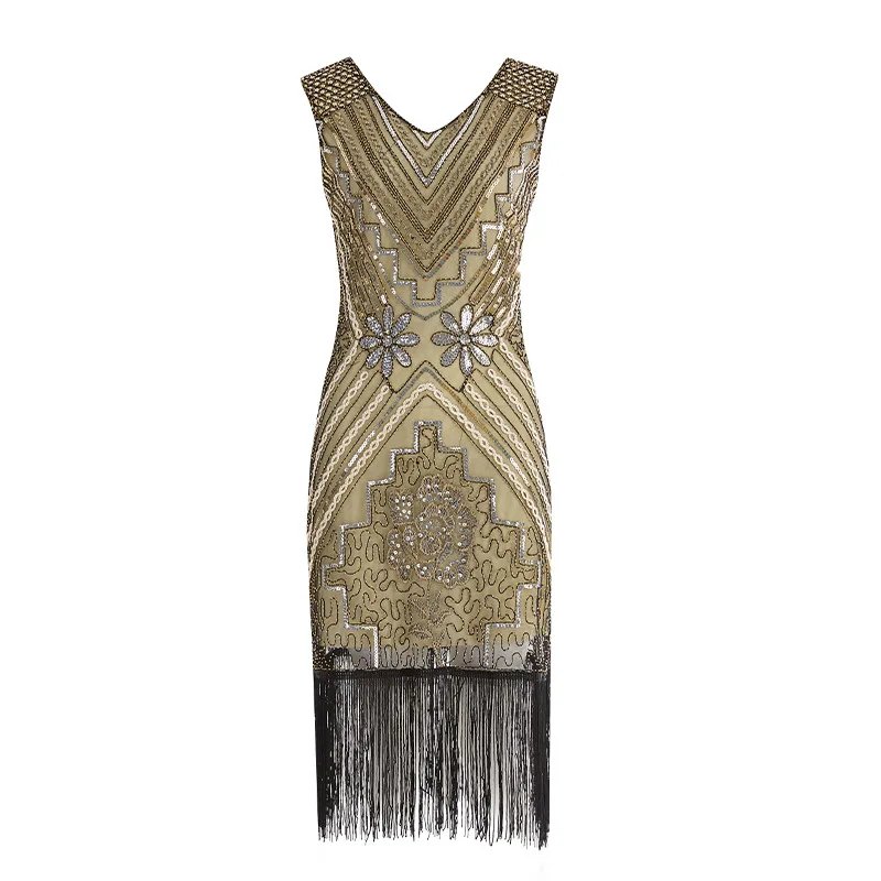Women's Sexy Sequins Dress Vintage Double V Neck Fringe Hem Art Deco Beads Sequined Flapper Party Dresses Vestidos De Fiesta 
Women's Sexy Sequins Dress Vintage Double V Neck Fringe Hem Art Deco Beads Sequined Flapper Party Dresses Vestidos De Fiesta