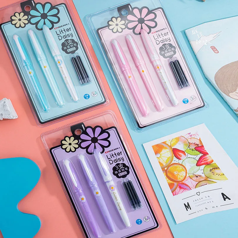 3Pcs Cute daisy Fountain Pen Erasable Ink Pens for Kids Student Gifts Kawaii Small tip pen Stationery School Office Supplies
3Pcs Cute daisy Fountain Pen Erasable Ink Pens for Kids Student Gifts Kawaii Small tip pen Stationery School Office Supplies
