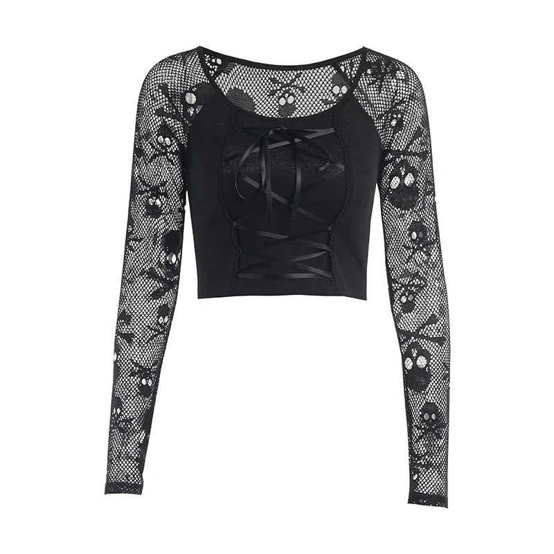Autumn Vintage Sexy Elegant Emo Y2k Gothic T Shirt Long Sleeve Skinny Skull Graphic See Through Women Top Street Club Tees
Autumn Vintage Sexy Elegant Emo Y2k Gothic T Shirt Long Sleeve Skinny Skull Graphic See Through Women Top Street Club Tees