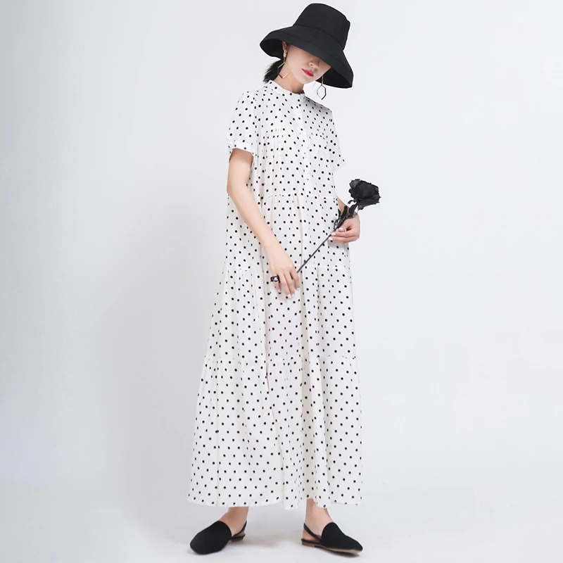 Casual Loose Dress For Women Stand Collar Short Sleeve Ruched Temperament Polka Dot Midi Dresses Female Fashion New Clothing
Casual Loose Dress For Women Stand Collar Short Sleeve Ruched Temperament Polka Dot Midi Dresses Female Fashion New Clothing