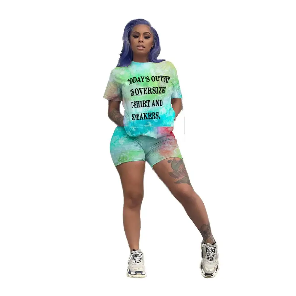 2020 Summer new women casual letter print tie dye shorts jogger sports 2 piece set plus size
2020 Summer new women casual letter print tie dye shorts jogger sports 2 piece set plus size