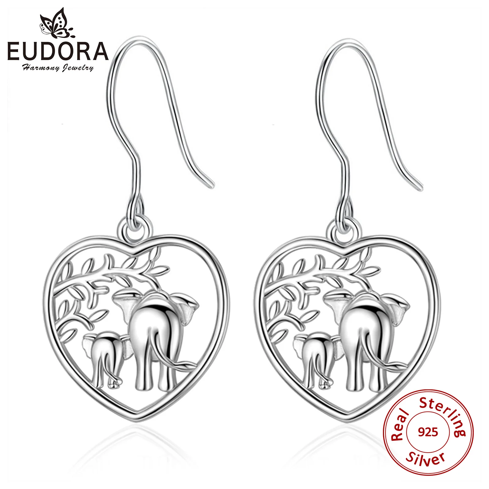 EUDORA 925 Sterling Silver earring Tree two elephant earrings Wild Elephant heart Drop Dangle Earrings Women fine Jewelry E096
EUDORA 925 Sterling Silver earring Tree two elephant earrings Wild Elephant heart Drop Dangle Earrings Women fine Jewelry E096