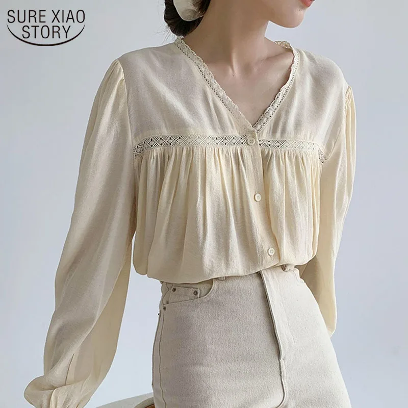 Fall 2021 New Long Sleeve V-neck Women's Shirts Loose Pleat Temperament Retro Women's Tops and Blouses Blusas Mujer 12513
Fall 2021 New Long Sleeve V-neck Women's Shirts Loose Pleat Temperament Retro Women's Tops and Blouses Blusas Mujer 12513