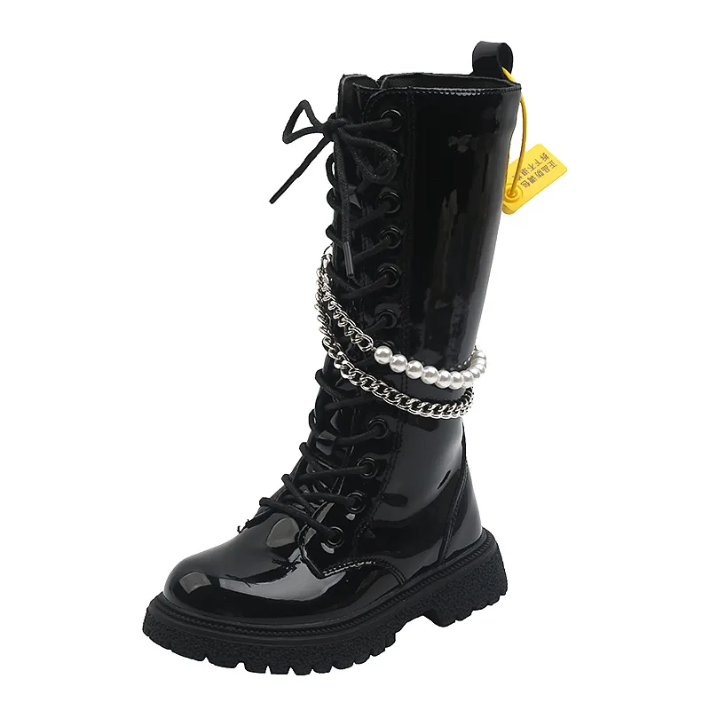 Girls Motorcycle Boots Black Children Long Knee-high Boots Removable Pearls Beading Metal Chain 2021 Autumn New Thin Cotton Warm
Girls Motorcycle Boots Black Children Long Knee-high Boots Removable Pearls Beading Metal Chain 2021 Autumn New Thin Cotton Warm