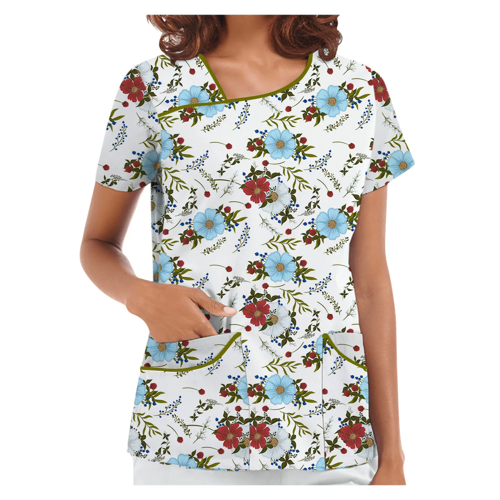 Women Pockets T-shirts Scrub tops Short Sleeve Irregular collar Working Uniform Female nurse uniform Carer Healthcare Tunic A50
Women Pockets T-shirts Scrub tops Short Sleeve Irregular collar Working Uniform Female nurse uniform Carer Healthcare Tunic A50