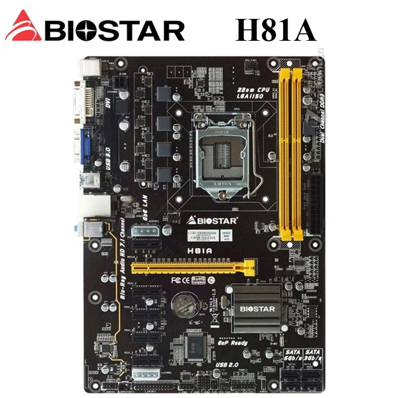 Материнская плата BIOSTAR H81A 1150 дюйма Intel H81 Core i7/i5/i3/Pentium оригинальная Mine board DDR3 16 ГБ