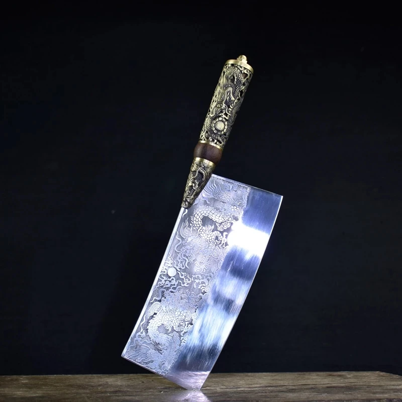 8 Inch Handmade Knives 7Cr17MoV High Carbon Steel Copper Dragon Decor Slicing Cleaver Kitchen Knives For Cutting Vegetable Meat
8 Inch Handmade Knives 7Cr17MoV High Carbon Steel Copper Dragon Decor Slicing Cleaver Kitchen Knives For Cutting Vegetable Meat