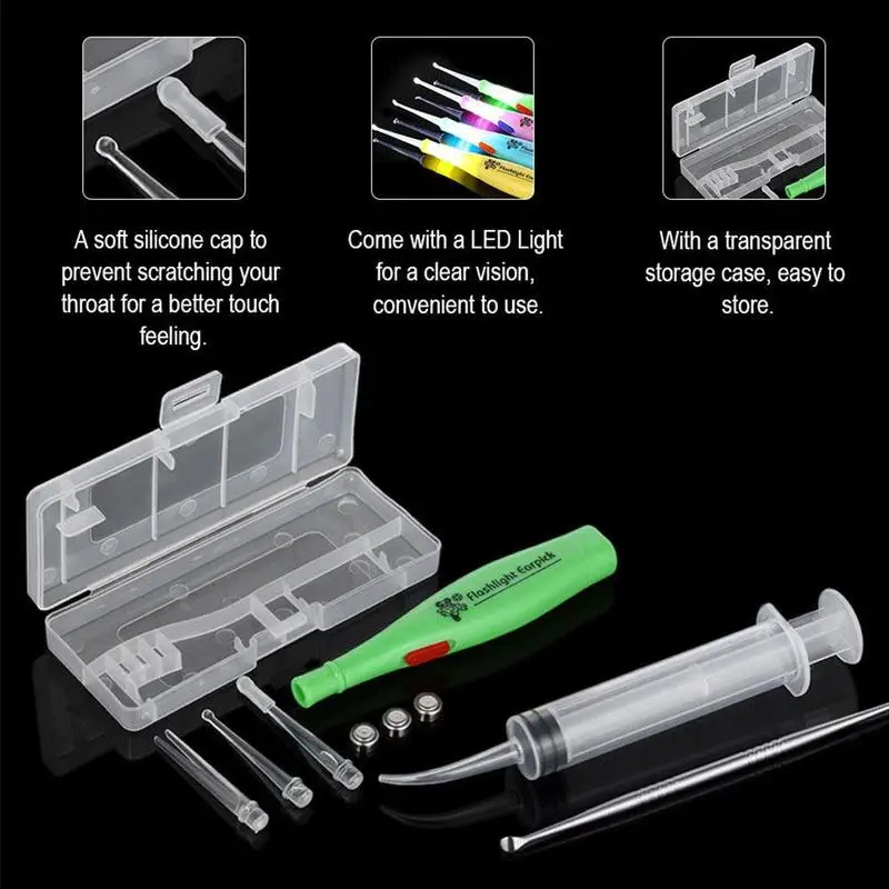 

Tonsil Stone Remover Tool with Led Light Box & Irrigation Syringe Flush Care Whitening Products Extractor & Ear Syringe S9G4