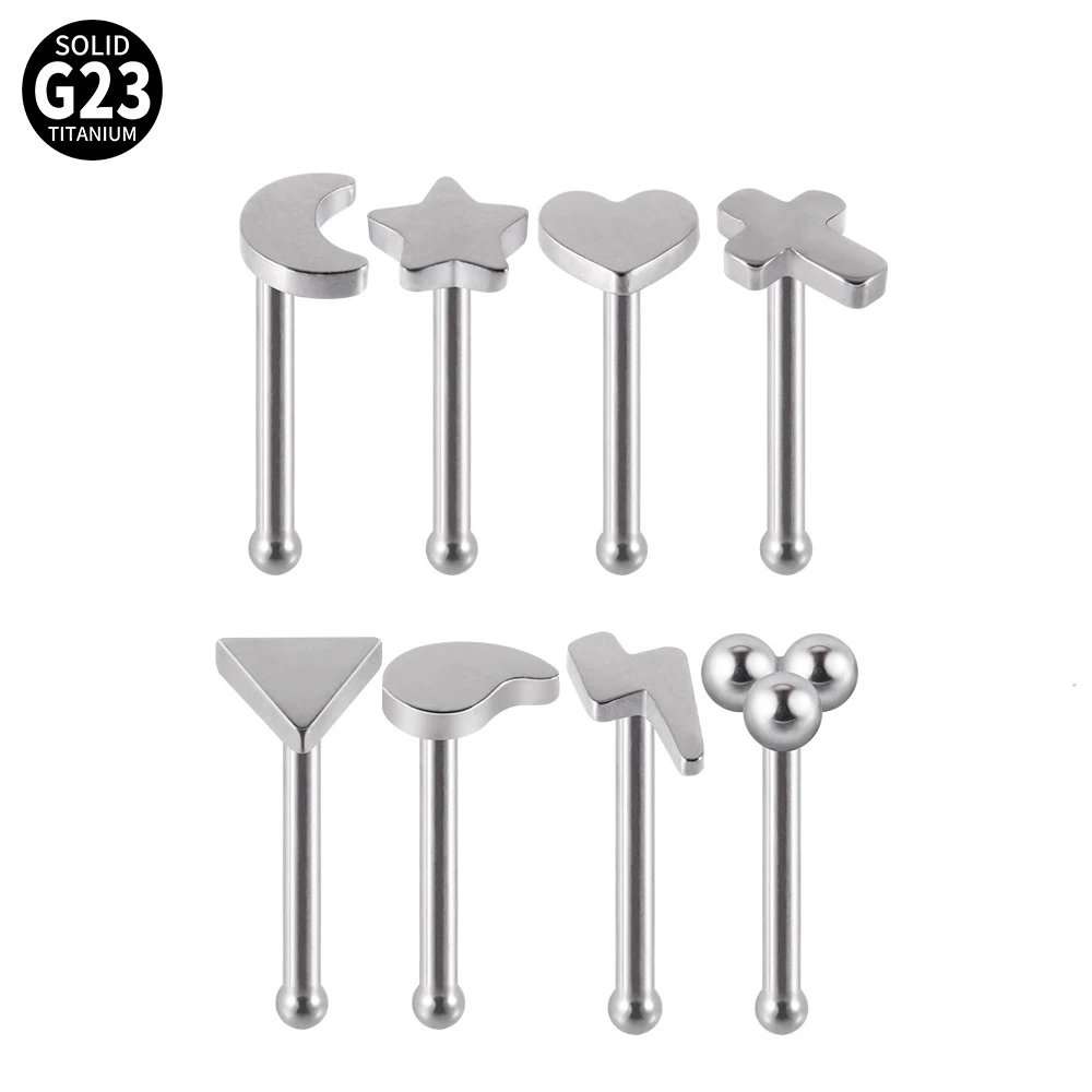 2pcs G23 Titanium Nose Rings Nostril Piercing Straight Rod 20g Lightning Cross Heart Star Triangle Nose Stud for Women Jewelry
2pcs G23 Titanium Nose Rings Nostril Piercing Straight Rod 20g Lightning Cross Heart Star Triangle Nose Stud for Women Jewelry