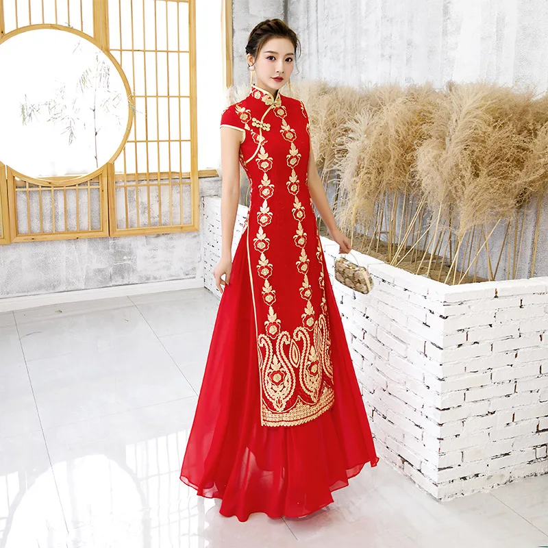 Vestido S-5XL Red Female Cheongsam Oriental Long Gown Women Sequins Stage Show Evening Qipao Vintage Chinese Party Dress Robe
Vestido S-5XL Red Female Cheongsam Oriental Long Gown Women Sequins Stage Show Evening Qipao Vintage Chinese Party Dress Robe