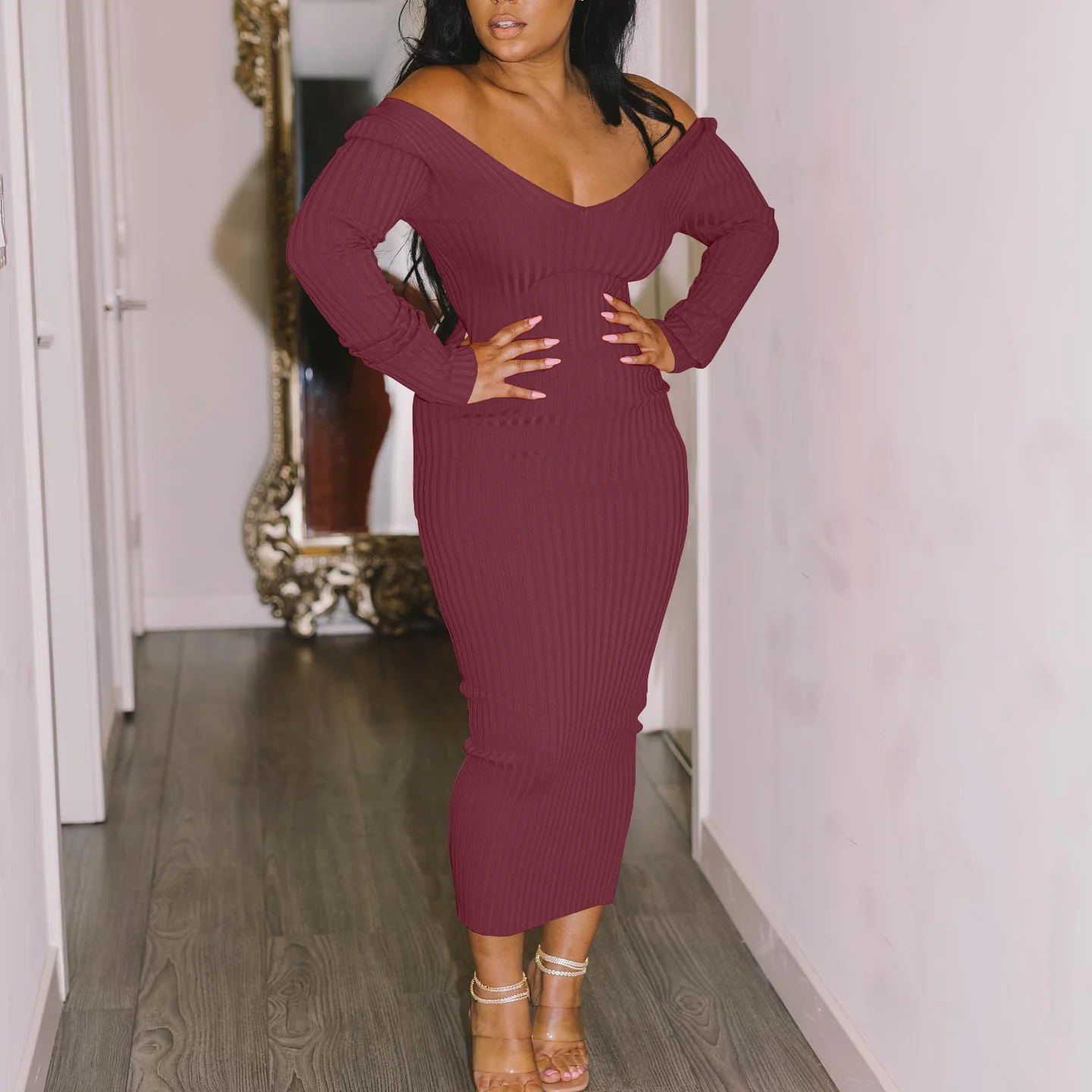 2021 Sexy Long Sleeve Slim Women Dress Elastic Bodycon Stripe Dress Knitted Low Neck Off Shoulder Party One-piece Dresses
2021 Sexy Long Sleeve Slim Women Dress Elastic Bodycon Stripe Dress Knitted Low Neck Off Shoulder Party One-piece Dresses