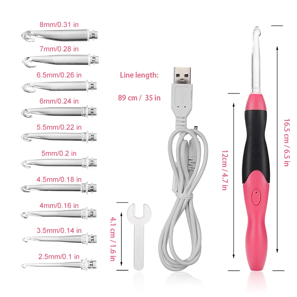 Lighted Crochet Hooks,11 Size Interchangeable Heads 2.5mm to 8.0mm with Ergonomic Grip Handle
Lighted Crochet Hooks,11 Size Interchangeable Heads 2.5mm to 8.0mm with Ergonomic Grip Handle
