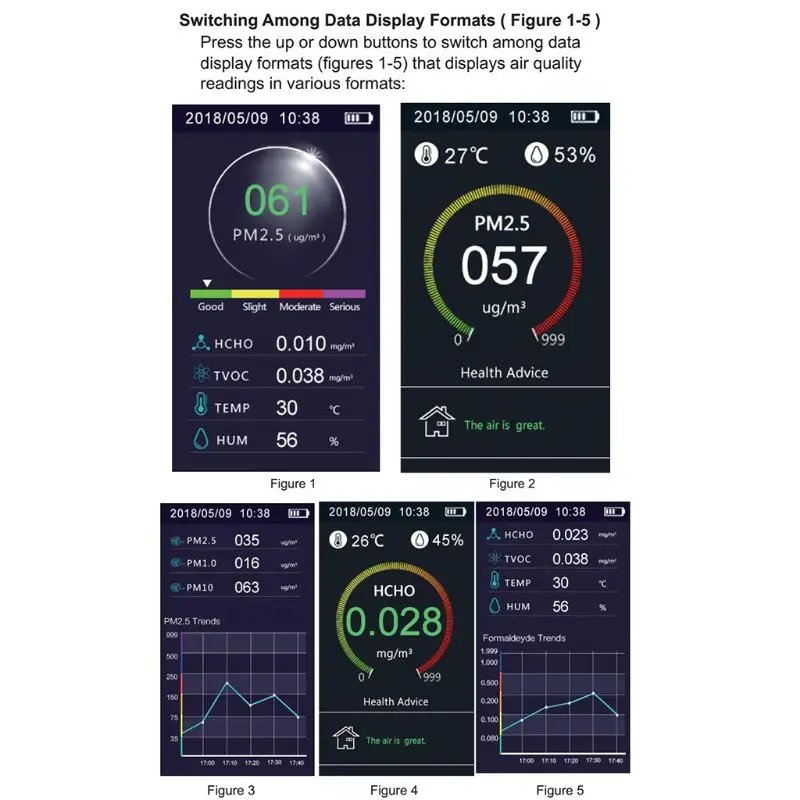 Air Quality Monitor PM2.5 HCHO TVOC dust analyzer Gas Pollution sensor detector indoor/outdoor with History Function
Air Quality Monitor PM2.5 HCHO TVOC dust analyzer Gas Pollution sensor detector indoor/outdoor with History Function