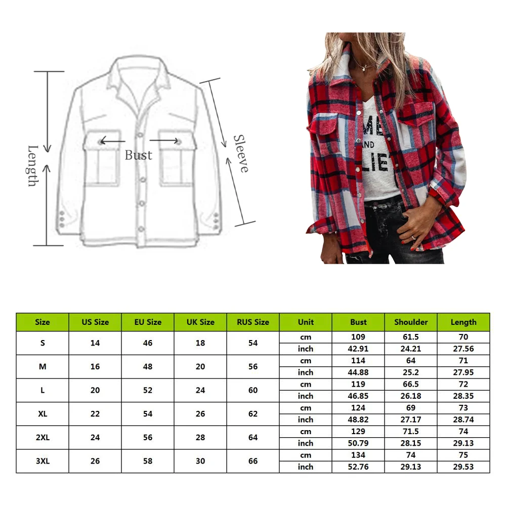 Women's Clothes Autumn Winter Long-sleeved Plaid Jacket Shirt Jacket Women Fashion Lapel Single Breasted Cardigan Jackets Coat 
Women's Clothes Autumn Winter Long-sleeved Plaid Jacket Shirt Jacket Women Fashion Lapel Single Breasted Cardigan Jackets Coat
