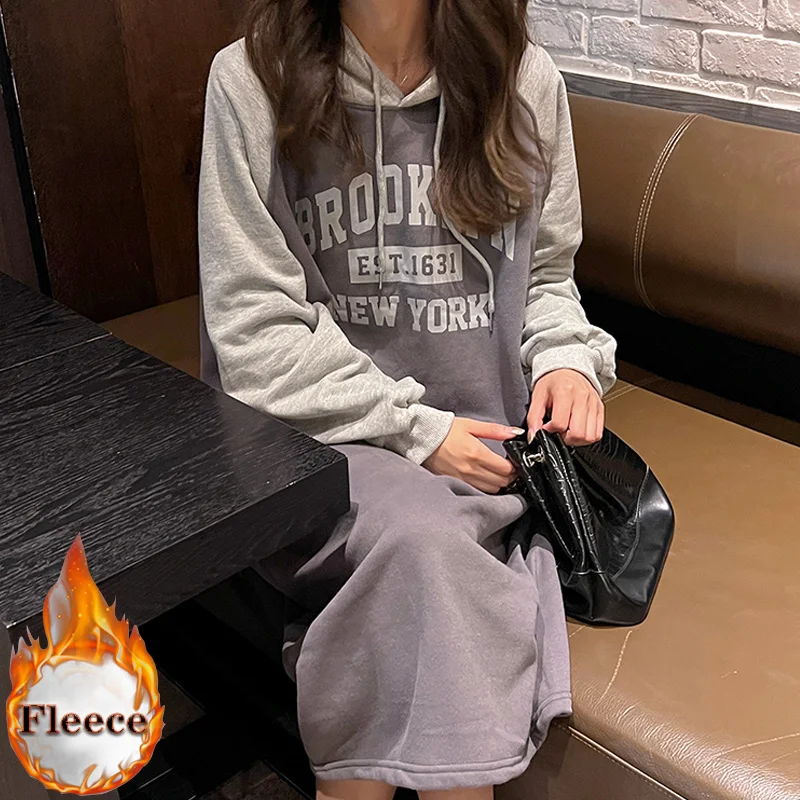 winter Sweatshirt maxi Dresses for Women Hoodies Ladies Long Sleeve letters Plus velvet Oversized streetwear Casual hoody Dress
winter Sweatshirt maxi Dresses for Women Hoodies Ladies Long Sleeve letters Plus velvet Oversized streetwear Casual hoody Dress