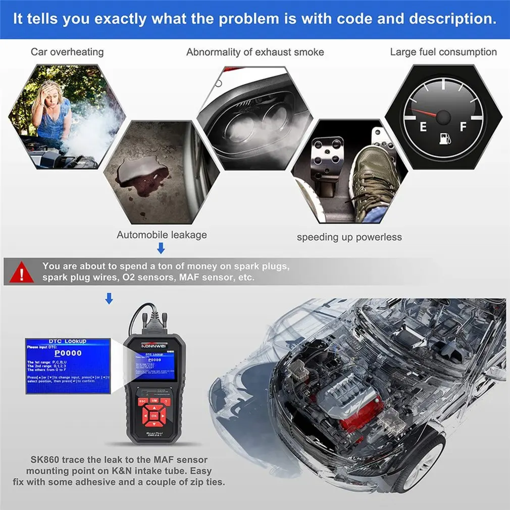 KW850 OBD2 CAN BUS Code Reader Car Engine Fault Code Detector Scanner Tool Car Diagnosis Scanner Tool 
KW850 OBD2 CAN BUS Code Reader Car Engine Fault Code Detector Scanner Tool Car Diagnosis Scanner Tool