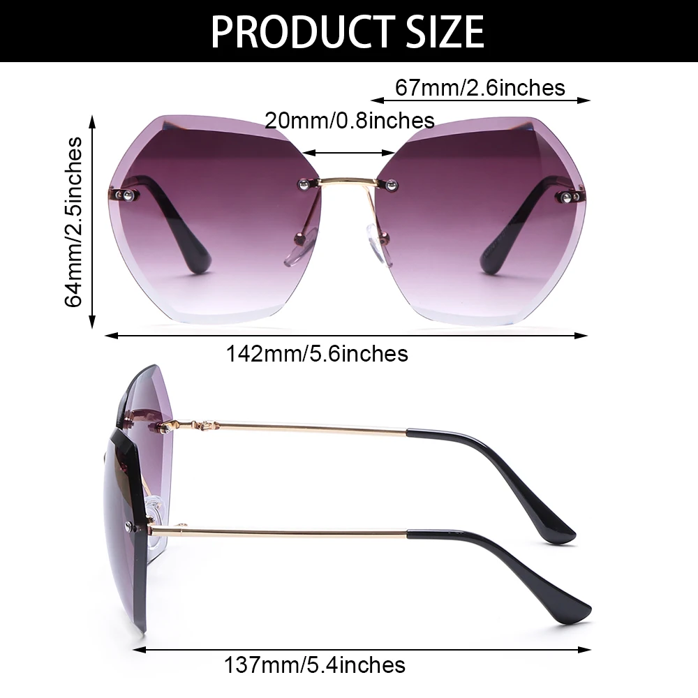 Fashion Rimless Sunglasses Vintage Oversized Diamond Cutting Lens Sunglasses for Women Tinted Frameless Eyewear UV400 Protection
Fashion Rimless Sunglasses Vintage Oversized Diamond Cutting Lens Sunglasses for Women Tinted Frameless Eyewear UV400 Protection
