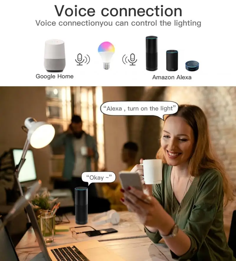 15W WiFi Smart Home Light Bulb B22 E27 LED RGB Lamp Work With Alexa/Google Home 85-265V RGB+White Dimmable Timer Function Bulb