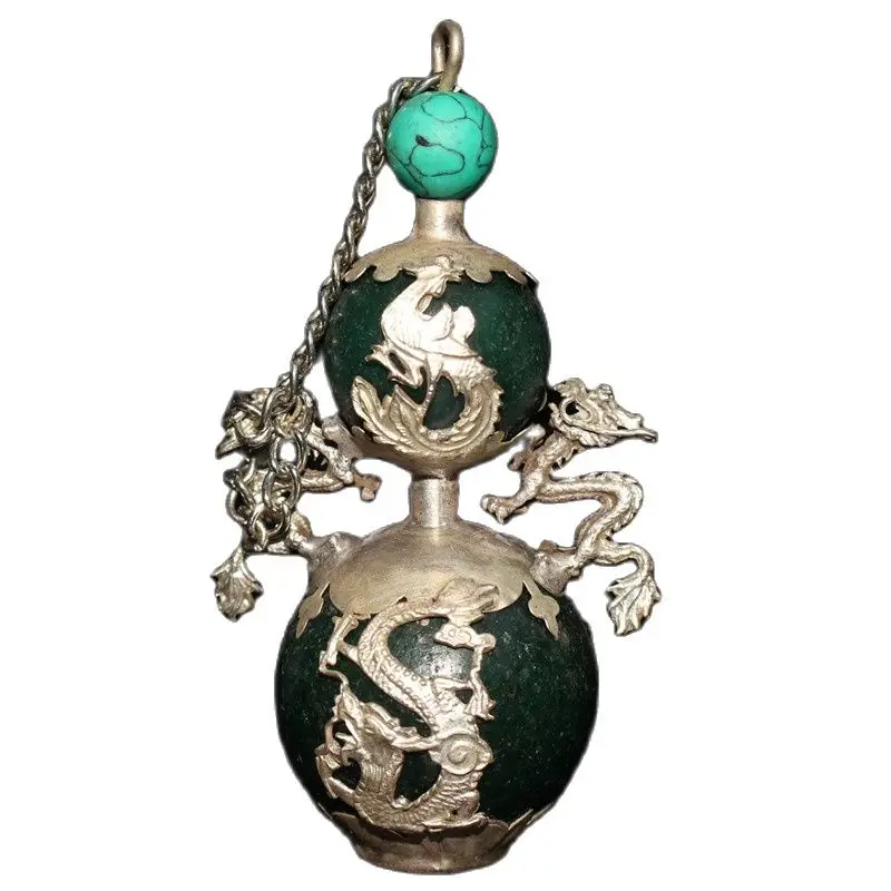 Chinese Old Craft Package Silver Dragon Green Jade Snuff Bottle 
Chinese Old Craft Package Silver Dragon Green Jade Snuff Bottle