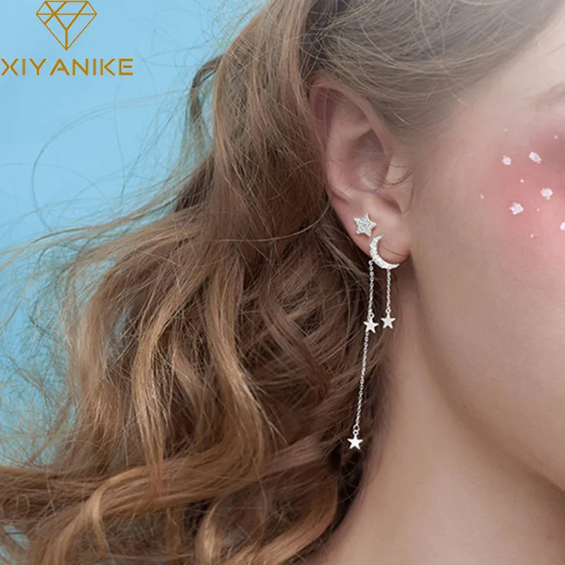 GoldriaE 925 Sterling Silver Creative Moon Star Tassel Stud Earrings for Women New Fashion Party Accessories Asymmetry Jewelry
GoldriaE 925 Sterling Silver Creative Moon Star Tassel Stud Earrings for Women New Fashion Party Accessories Asymmetry Jewelry