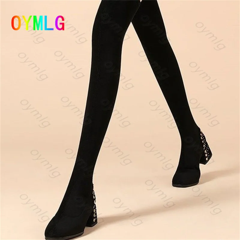 2021 Autumn Winter New Women's Shoes Round Toe Thick Mid-heel Metal Rivet All-match Over-the-knee Stretch Thigh High Boots
2021 Autumn Winter New Women's Shoes Round Toe Thick Mid-heel Metal Rivet All-match Over-the-knee Stretch Thigh High Boots