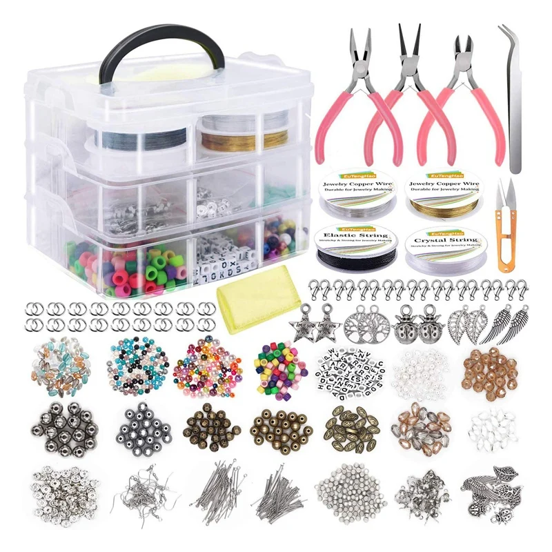 DIY Jewelry Making Tool Kit Includes Beads, Crystal Thread, Pearls, Spacer Beads for Bracelets, Necklaces, Earrings
DIY Jewelry Making Tool Kit Includes Beads, Crystal Thread, Pearls, Spacer Beads for Bracelets, Necklaces, Earrings