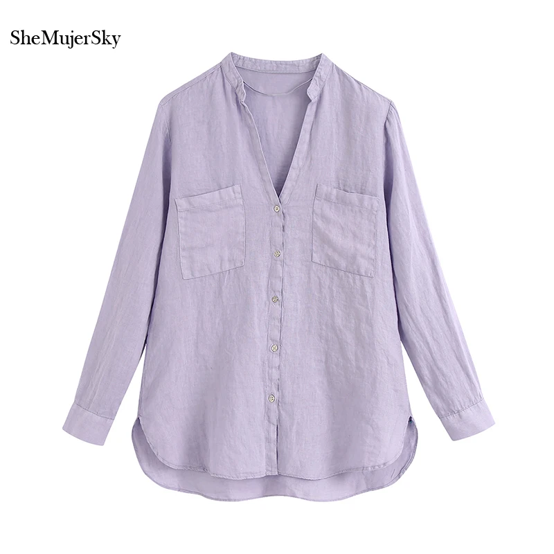 SheMujerSky Women Long Sleeve Linen Shirts Spring Autumn Single Breasted Pockets Purple Long Blouses 2021 Casual Tops
SheMujerSky Women Long Sleeve Linen Shirts Spring Autumn Single Breasted Pockets Purple Long Blouses 2021 Casual Tops